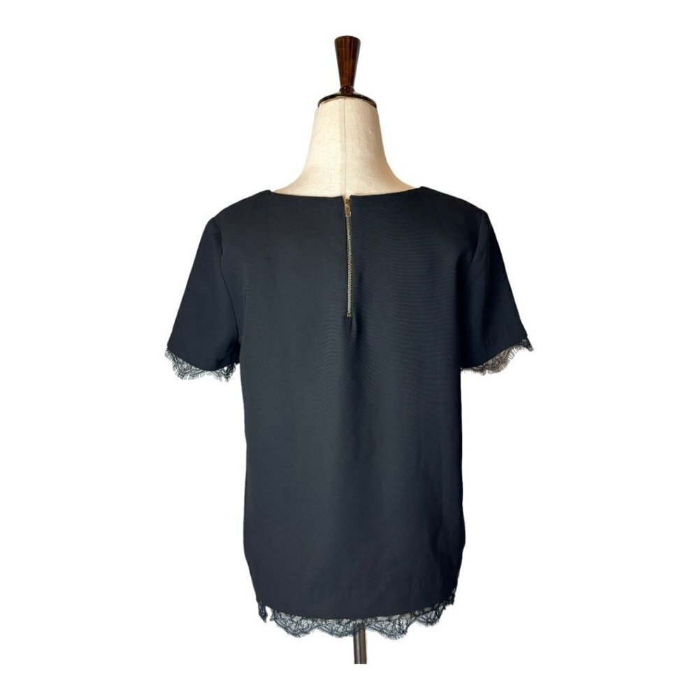 Sandro Black Crew Neck Short Sleeve Lace Trim Exposed Zipper Blouse Size 0‎ - Picture 3 of 12